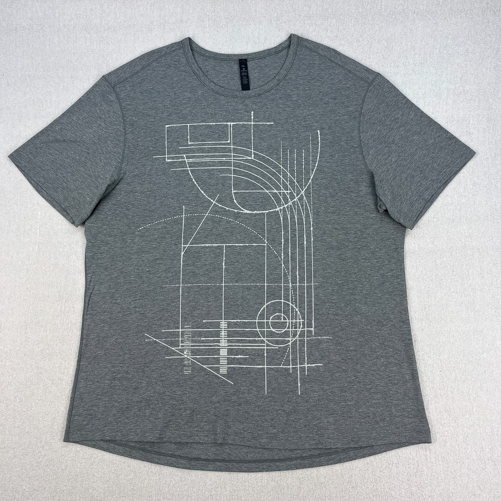 Lululemon Five Year Basic Tee Mens XXL Heather Gray Stretch Cotton "Court Lines"